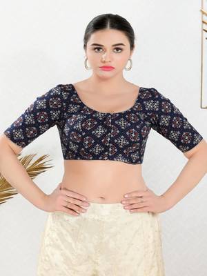 Cotton Blend Padded Front Open Elbow Sleeves Blouse 1