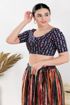 Cotton Blend Padded Front Open Elbow Sleeves Blouse