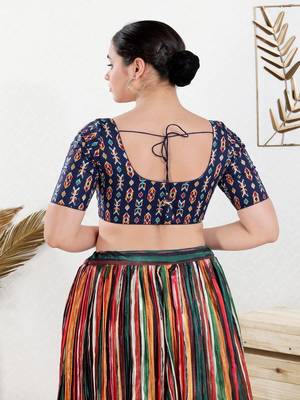 Cotton Blend Padded Front Open Elbow Sleeves Blouse 5