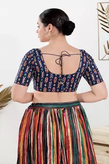 Cotton Blend Padded Front Open Elbow Sleeves Blouse