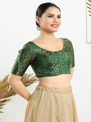 Jacquard Padded Front Open Elbow Sleeves Blouse 3