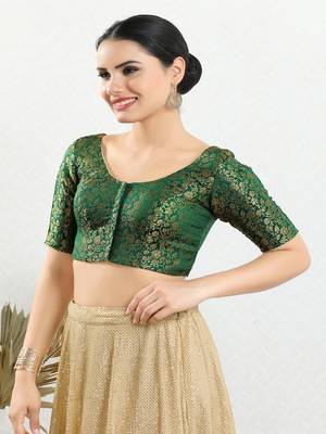 Jacquard Padded Front Open Elbow Sleeves Blouse 4