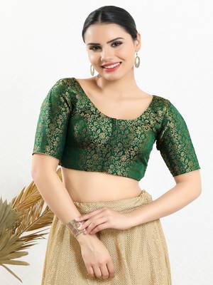 Jacquard Padded Front Open Elbow Sleeves Blouse 1