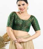 Jacquard Padded Front Open Elbow Sleeves Blouse