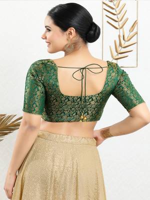 Jacquard Padded Front Open Elbow Sleeves Blouse 5