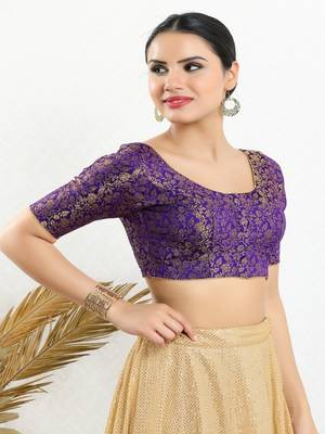 Jacquard Padded Front Open Elbow Sleeves Blouse 3