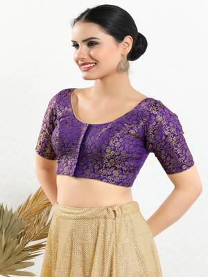 Jacquard Padded Front Open Elbow Sleeves Blouse 4