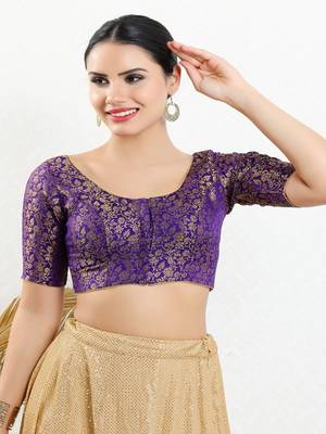 Jacquard Padded Front Open Elbow Sleeves Blouse 1