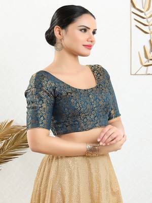 Jacquard Padded Front Open Elbow Sleeves Blouse 3