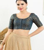 Jacquard Padded Front Open Elbow Sleeves Blouse