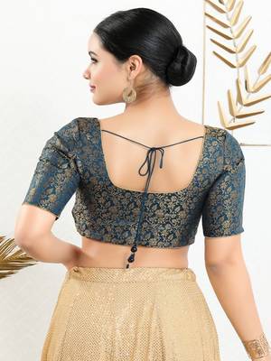 Jacquard Padded Front Open Elbow Sleeves Blouse 5