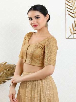 Jacquard Padded Front Open Elbow Sleeves Blouse 4