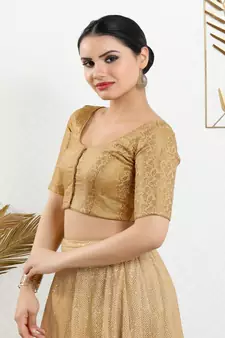 Jacquard Padded Front Open Elbow Sleeves Blouse