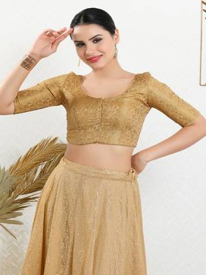 Jacquard Padded Front Open Elbow Sleeves Blouse 1