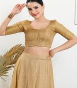 Jacquard Padded Front Open Elbow Sleeves Blouse