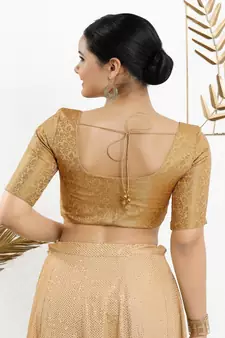 Jacquard Padded Front Open Elbow Sleeves Blouse