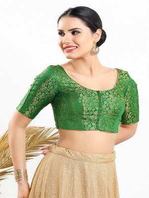 Jacquard Padded Front Open Elbow Sleeves Blouse 3