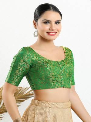 Jacquard Padded Front Open Elbow Sleeves Blouse 4