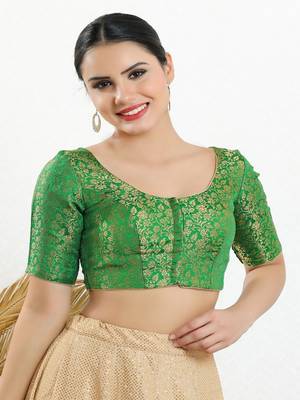 Jacquard Padded Front Open Elbow Sleeves Blouse 1