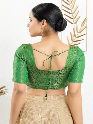 Jacquard Padded Front Open Elbow Sleeves Blouse 5