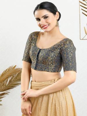 Jacquard Padded Front Open Elbow Sleeves Blouse 4