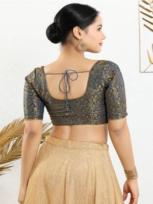 Jacquard Padded Front Open Elbow Sleeves Blouse 5