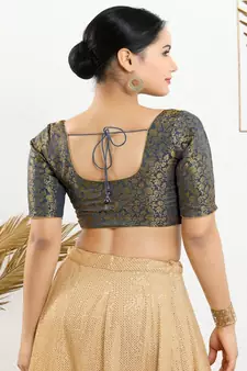 Jacquard Padded Front Open Elbow Sleeves Blouse