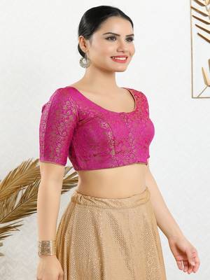Jacquard Padded Front Open Elbow Sleeves Blouse 3