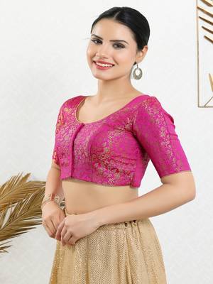 Jacquard Padded Front Open Elbow Sleeves Blouse 4