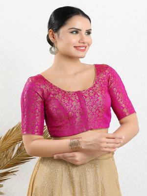 Jacquard Padded Front Open Elbow Sleeves Blouse 1
