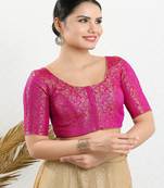 Jacquard Padded Front Open Elbow Sleeves Blouse