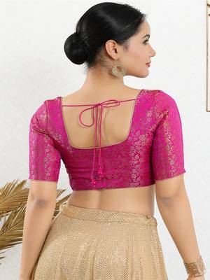 Jacquard Padded Front Open Elbow Sleeves Blouse 5