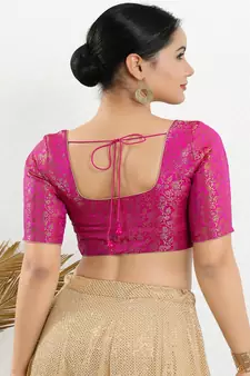 Jacquard Padded Front Open Elbow Sleeves Blouse