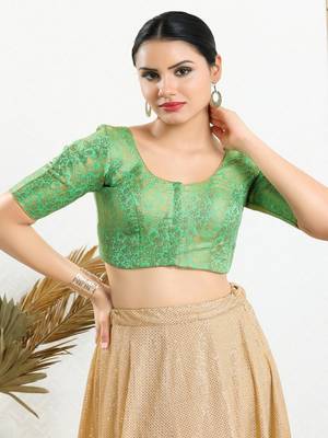 Jacquard Padded Front Open Elbow Sleeves Blouse 1