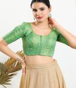 Jacquard Padded Front Open Elbow Sleeves Blouse