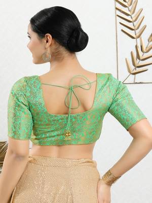 Jacquard Padded Front Open Elbow Sleeves Blouse 5