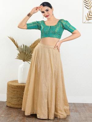 Jacquard Padded Front Open Elbow Sleeves Blouse 2
