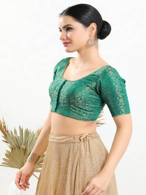 Jacquard Padded Front Open Elbow Sleeves Blouse 3