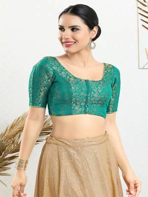 Jacquard Padded Front Open Elbow Sleeves Blouse 4