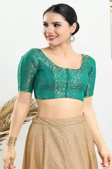 Jacquard Padded Front Open Elbow Sleeves Blouse