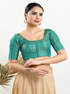 Jacquard Padded Front Open Elbow Sleeves Blouse 1