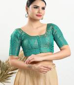 Jacquard Padded Front Open Elbow Sleeves Blouse