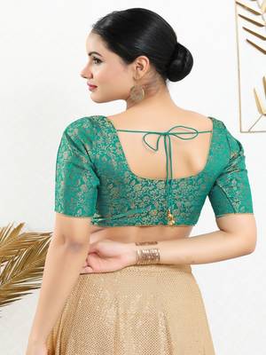 Jacquard Padded Front Open Elbow Sleeves Blouse 5