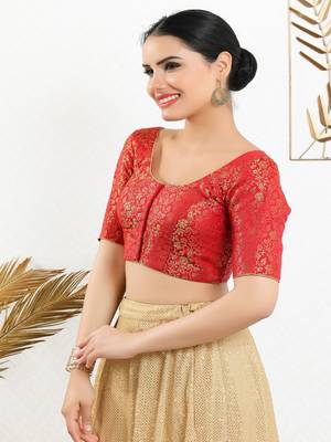 Jacquard Padded Front Open Elbow Sleeves Blouse 3