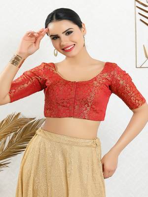 Jacquard Padded Front Open Elbow Sleeves Blouse 4