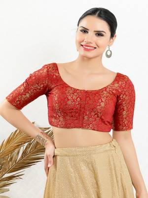 Jacquard Padded Front Open Elbow Sleeves Blouse 1