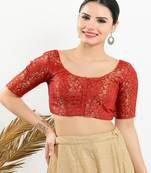 Jacquard Padded Front Open Elbow Sleeves Blouse