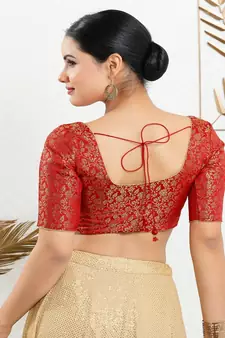 Jacquard Padded Front Open Elbow Sleeves Blouse