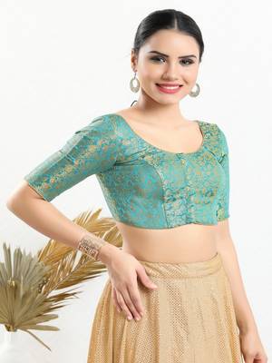 Jacquard Padded Front Open Elbow Sleeves Blouse 3