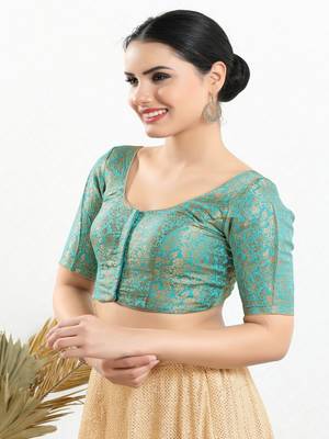 Jacquard Padded Front Open Elbow Sleeves Blouse 4